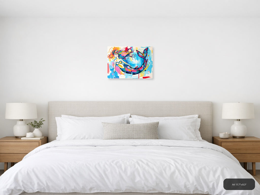 Colorful Mermaid Abstract Splash Modern Wall Art — A4 / Bedroom