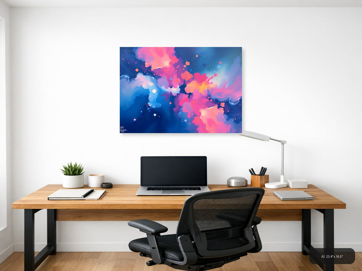 Abstract Pink & Blue Fluid Clouds Modern Wall Art — A2 / Office