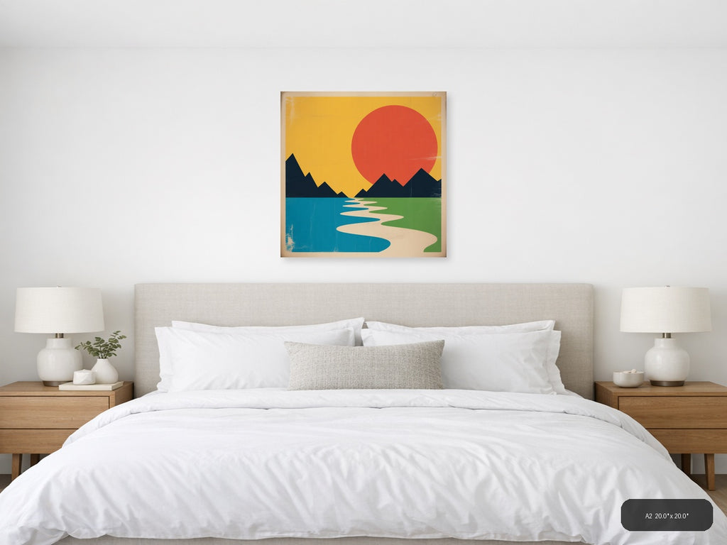 Vintage Sunset Mountain Landscape Wall Art — A2 / Bedroom