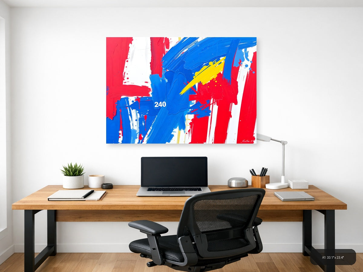 Abstract Red Blue Yellow Modern Brushstroke Wall Art — A1 / Office