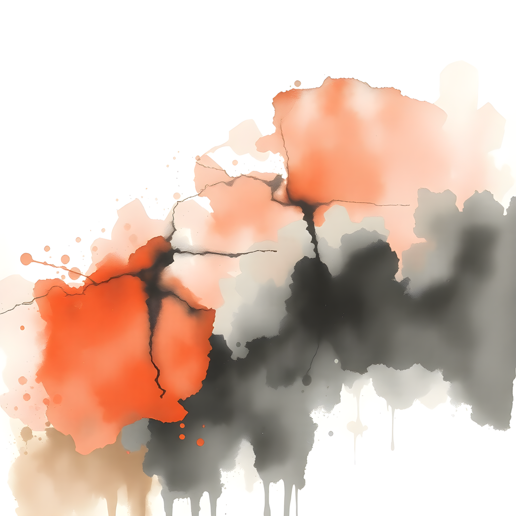 Abstract Watercolor Map with Orange and Gray Wall Art