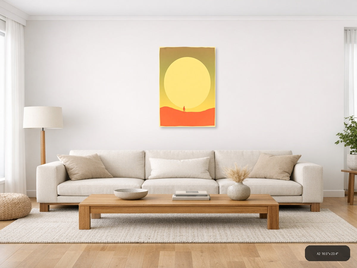 Vintage Sunset Desert Wanderer Silhouette Wall Art — A2 / Living Room