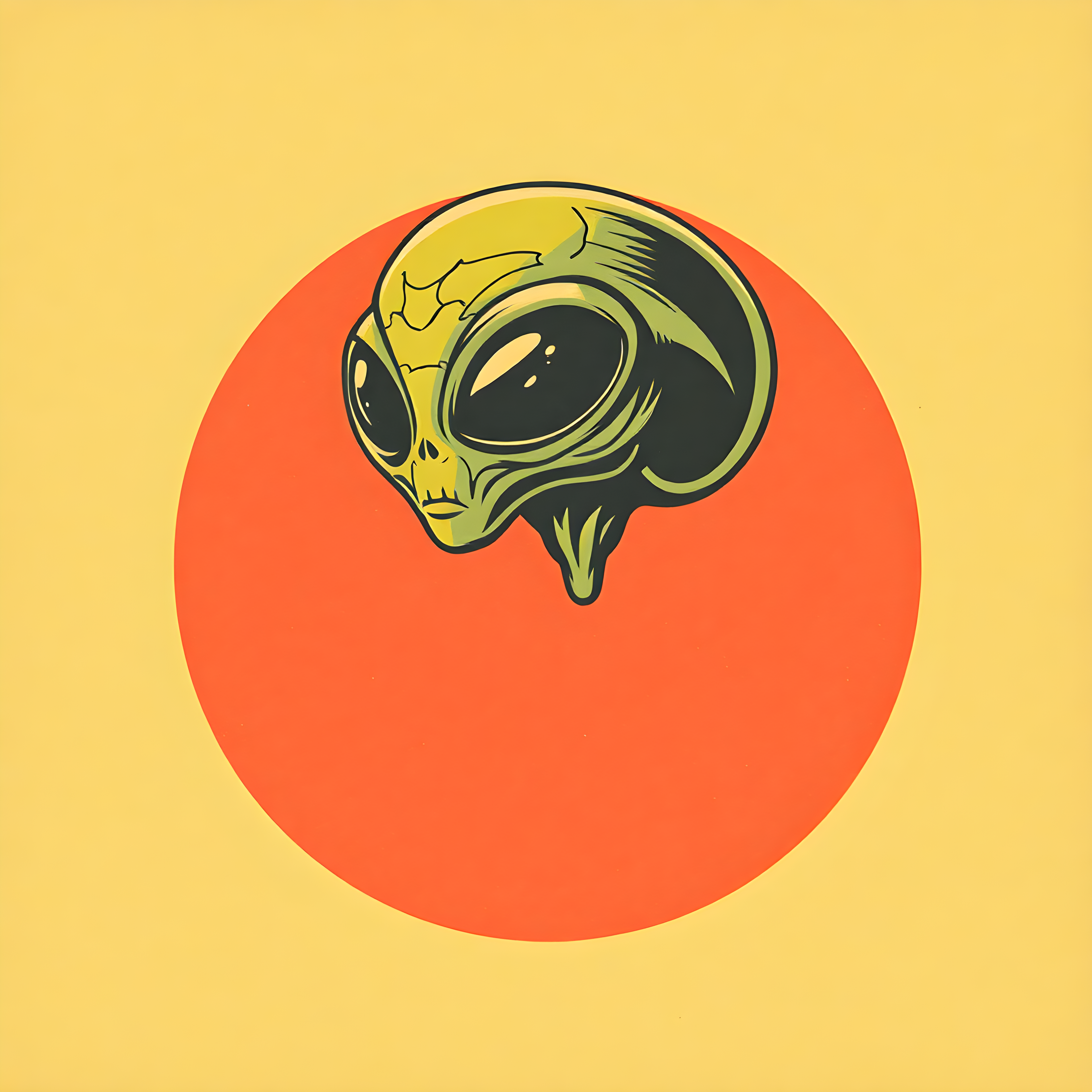 Vintage Alien Head on Red Sun Wall Art