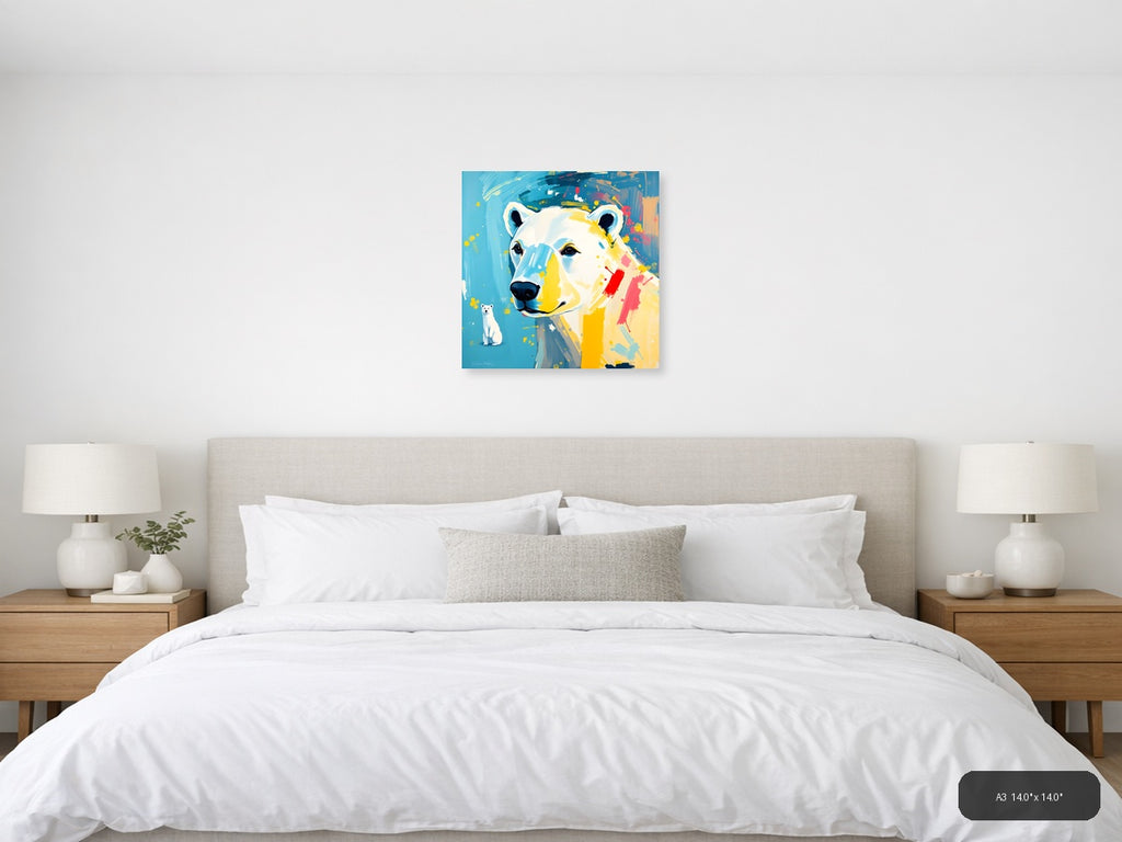 Abstract Polar Bear Portrait Vibrant Colorful Wall Art — A3 / Bedroom