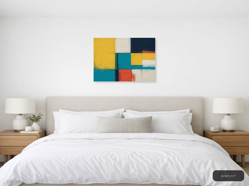 Colorful Geometric Blocks Abstract Canvas Wall Art — A3 / Bedroom
