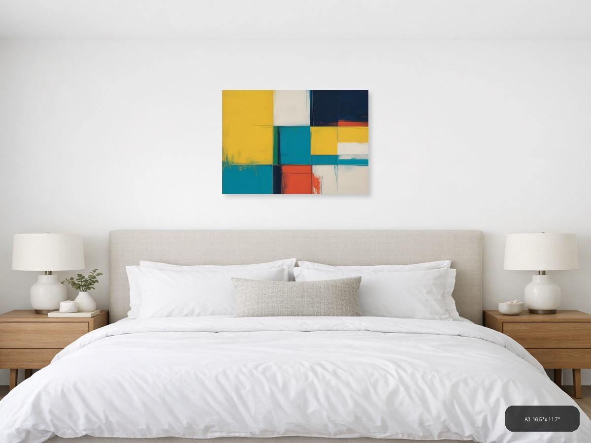 Colorful Geometric Blocks Abstract Canvas Wall Art — A3 / Bedroom