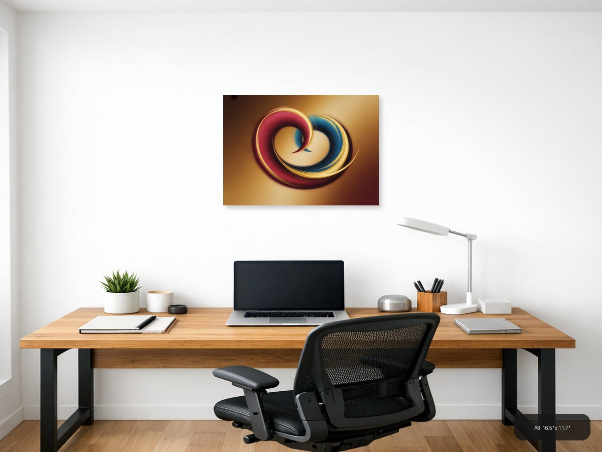 Abstract Swirling Rings in Red & Blue - Modern Wall Art — A3 / Office
