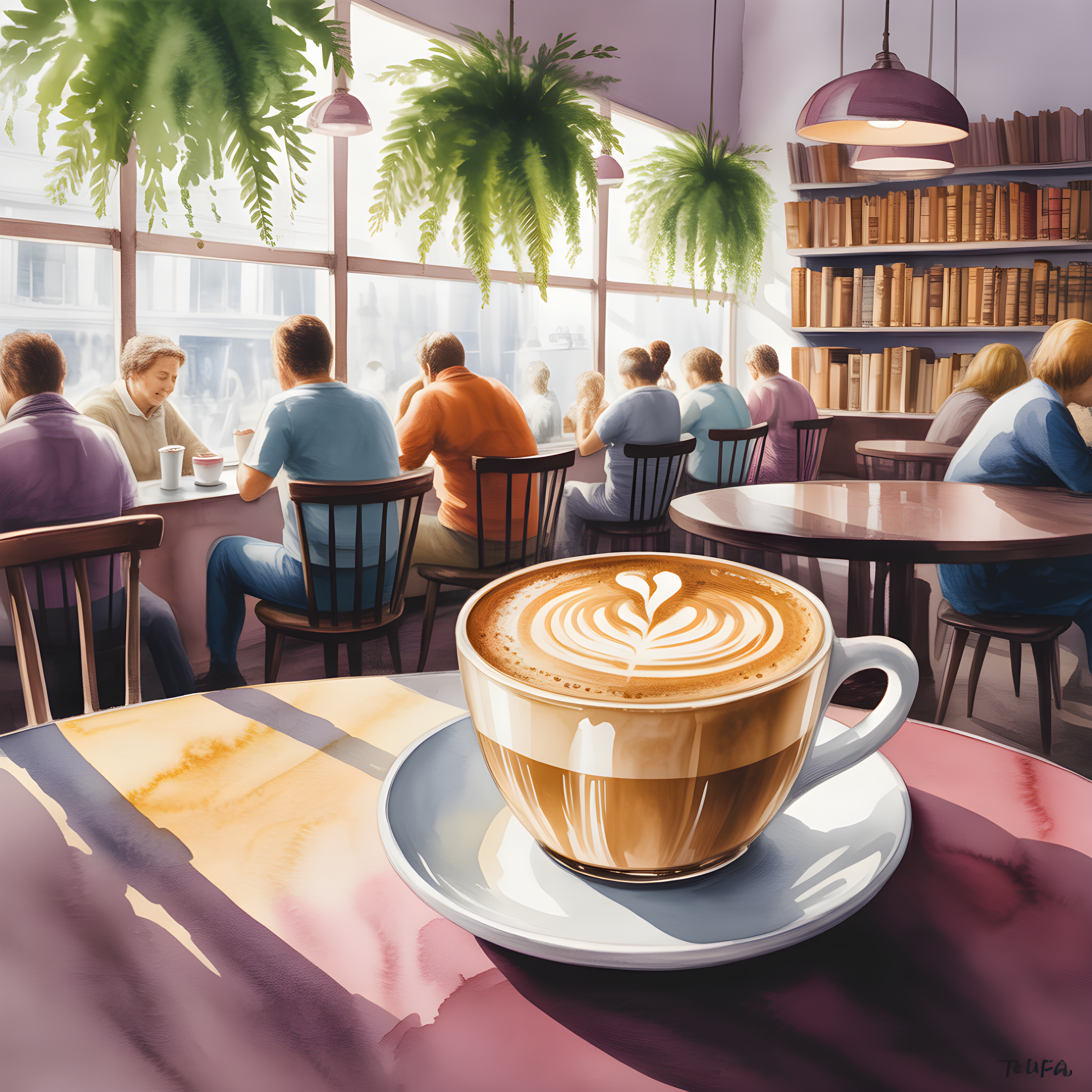 Cozy Café with Latte - Watercolor Wall Art