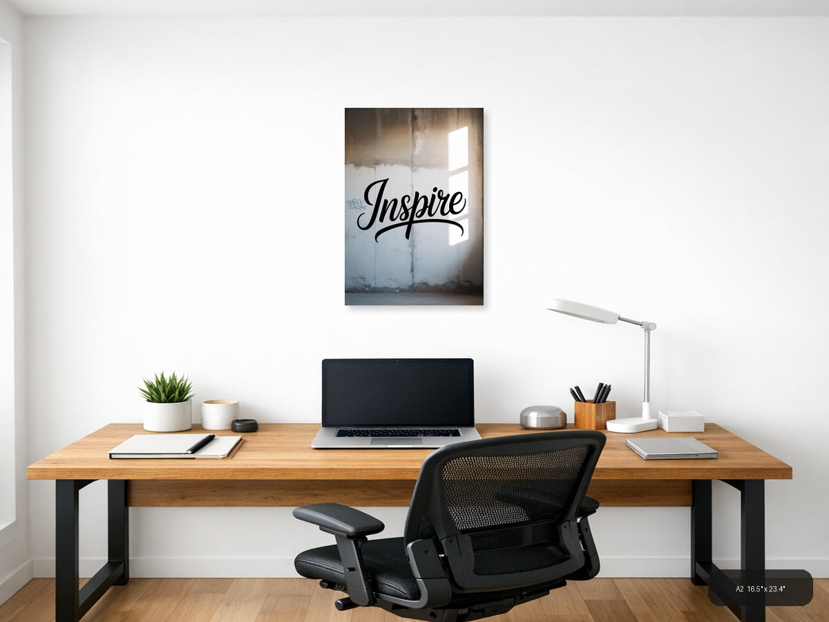 Inspire Typography Wall Art - Motivational Black Script — A2 / Office