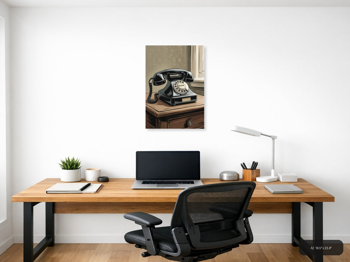Vintage Rotary Telephone Illustration Wall Art — A2 / Office