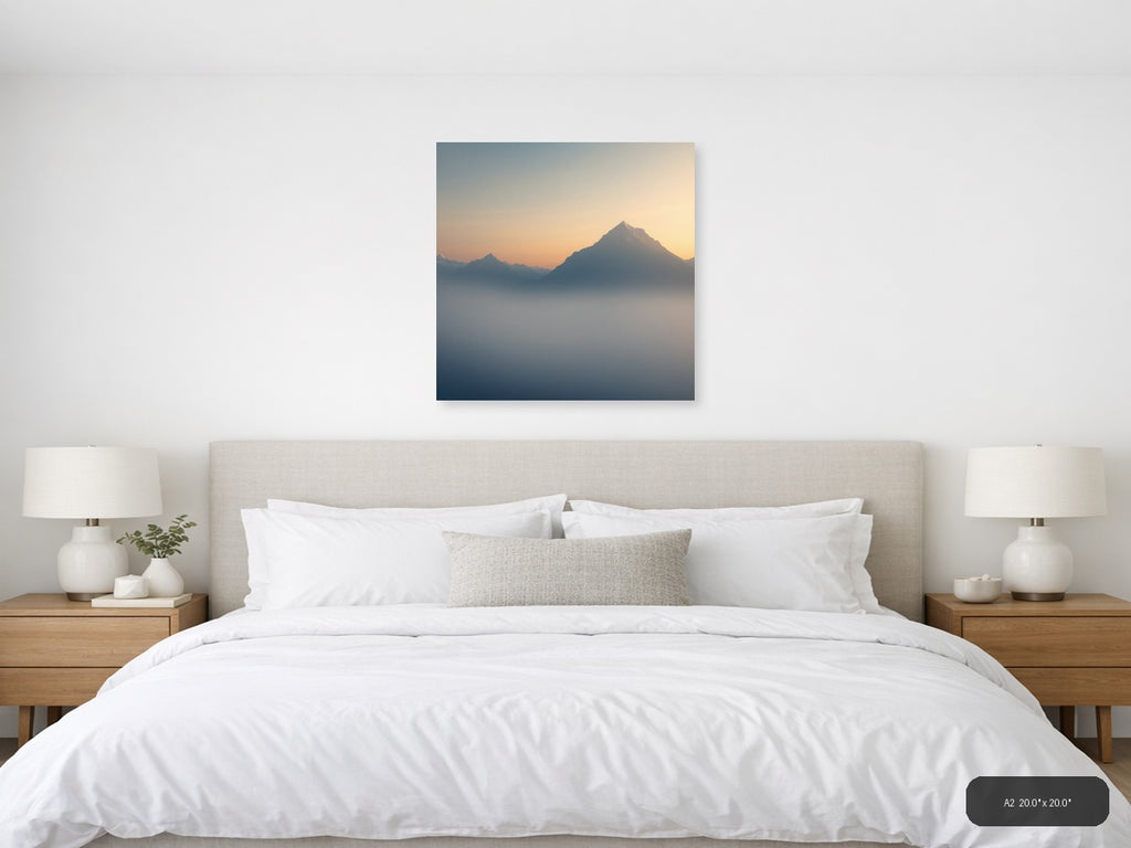 Misty Mountain Peak Minimalist Sunrise Wall Art — A2 / Bedroom
