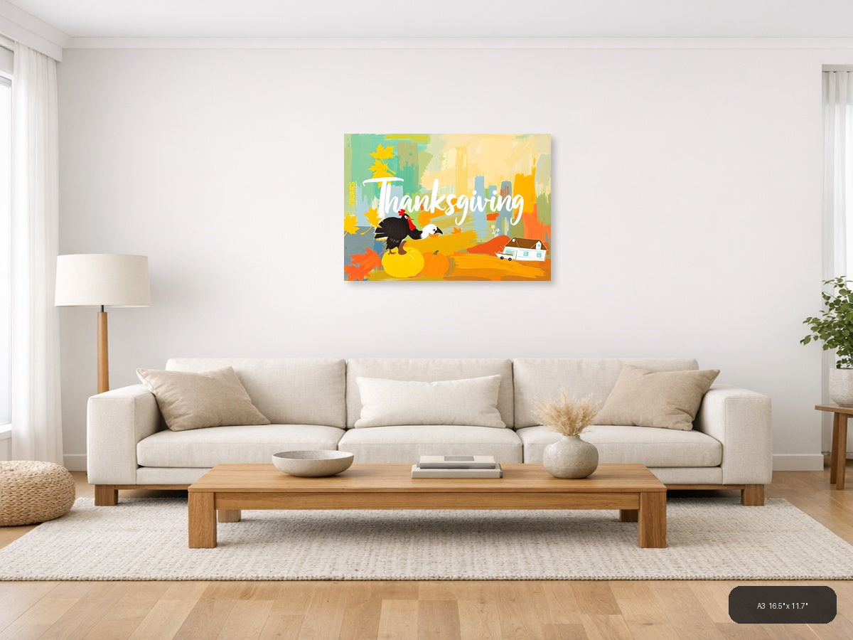 Thanksgiving Turkey Abstract Cityscape Wall Art — A3 / Living Room