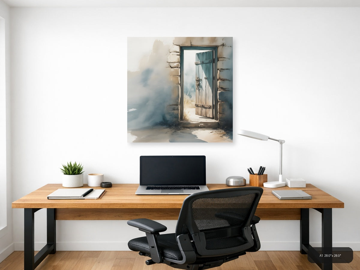 Rustic Wooden Door Watercolor Painting Wall Art — A1 / Office