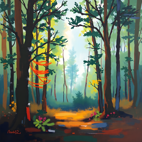 Abstract Forest Path with Orange Light - Modern Wall Art