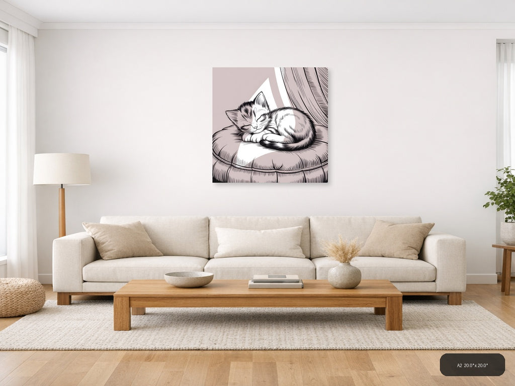 Sleeping Cat Line Art Wall Art Print — A2 / Living Room