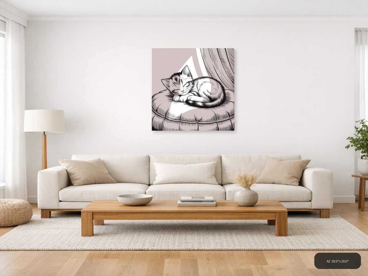 Sleeping Cat Line Art Wall Art Print — A2 / Living Room