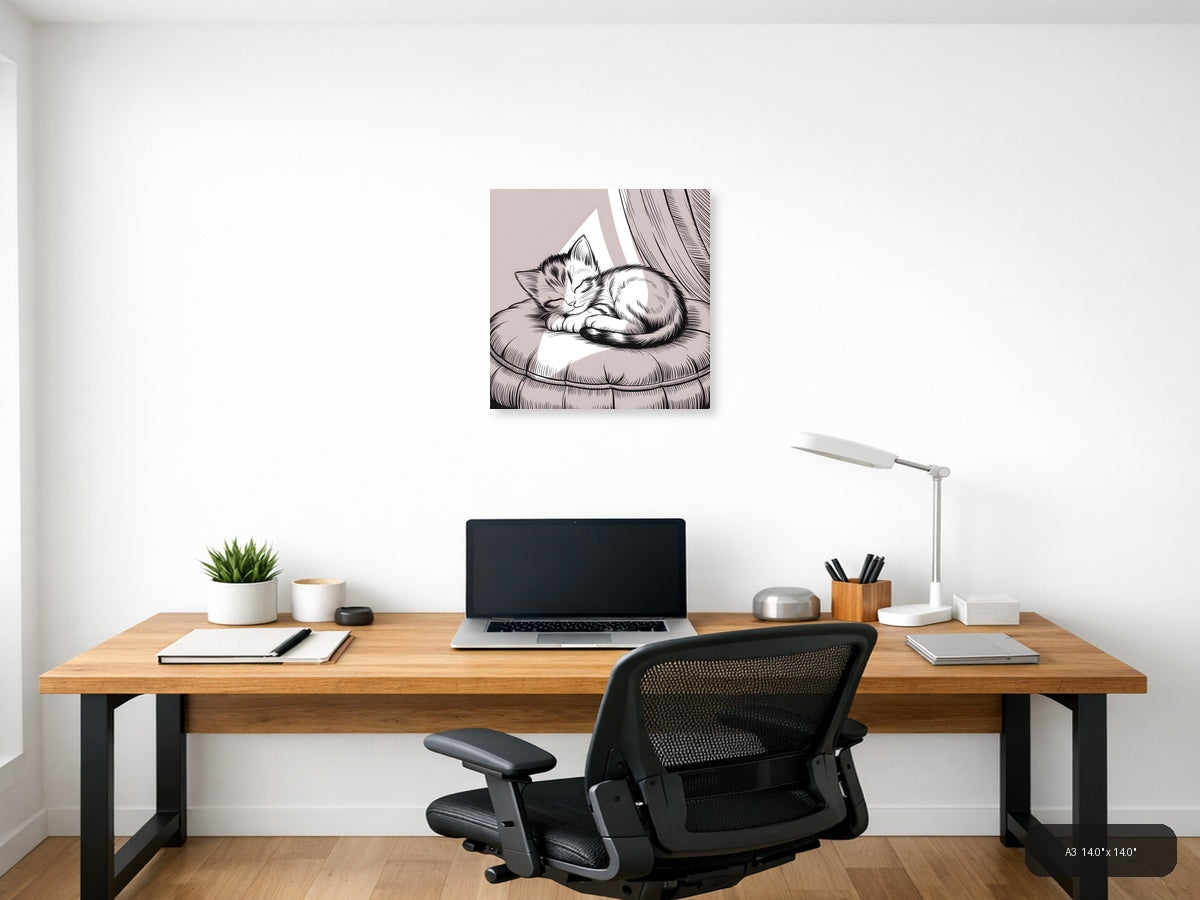 Sleeping Cat Line Art Wall Art Print — A3 / Office