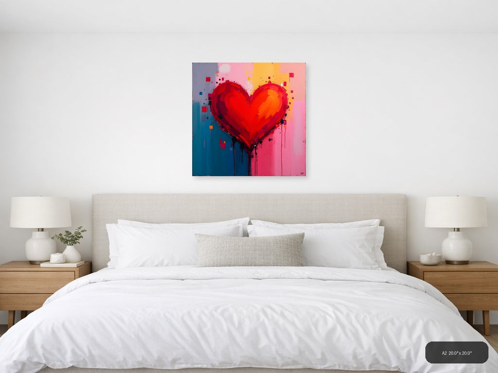 Abstract Red Heart with Dripping Paint Wall Art — A2 / Bedroom
