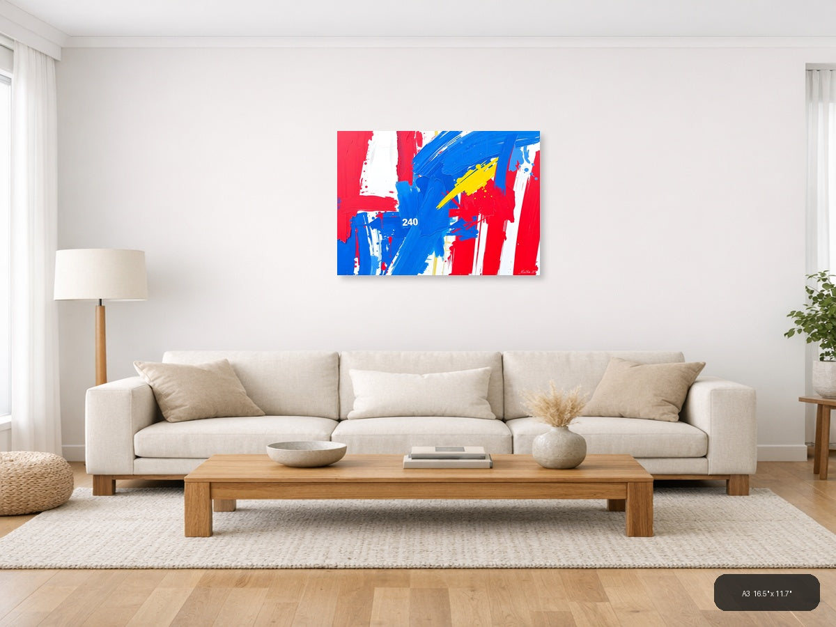 Abstract Red Blue Yellow Expressionist Brushstroke Wall Art — A3 / Living Room