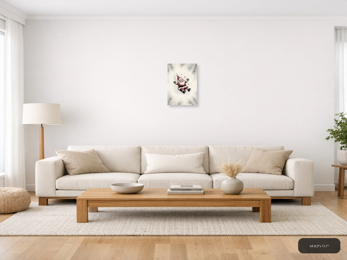 Santa Sledding Line Art Christmas Wall Art — A4 / Living Room
