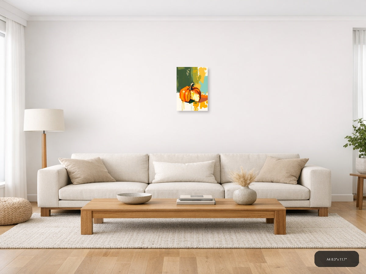 Abstract Orange Pumpkin Modern Autumn Wall Art — A4 / Living Room