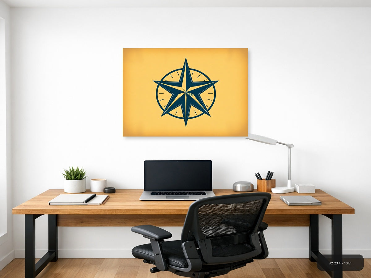 Vintage Navy Star Compass Rose Circle Wall Art — A2 / Office