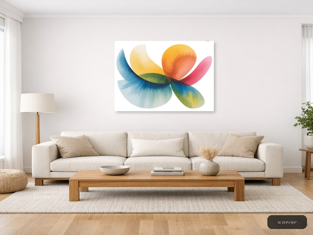 Colorful Watercolor Flower Petals Landscape Wall Art — A2 / Living Room