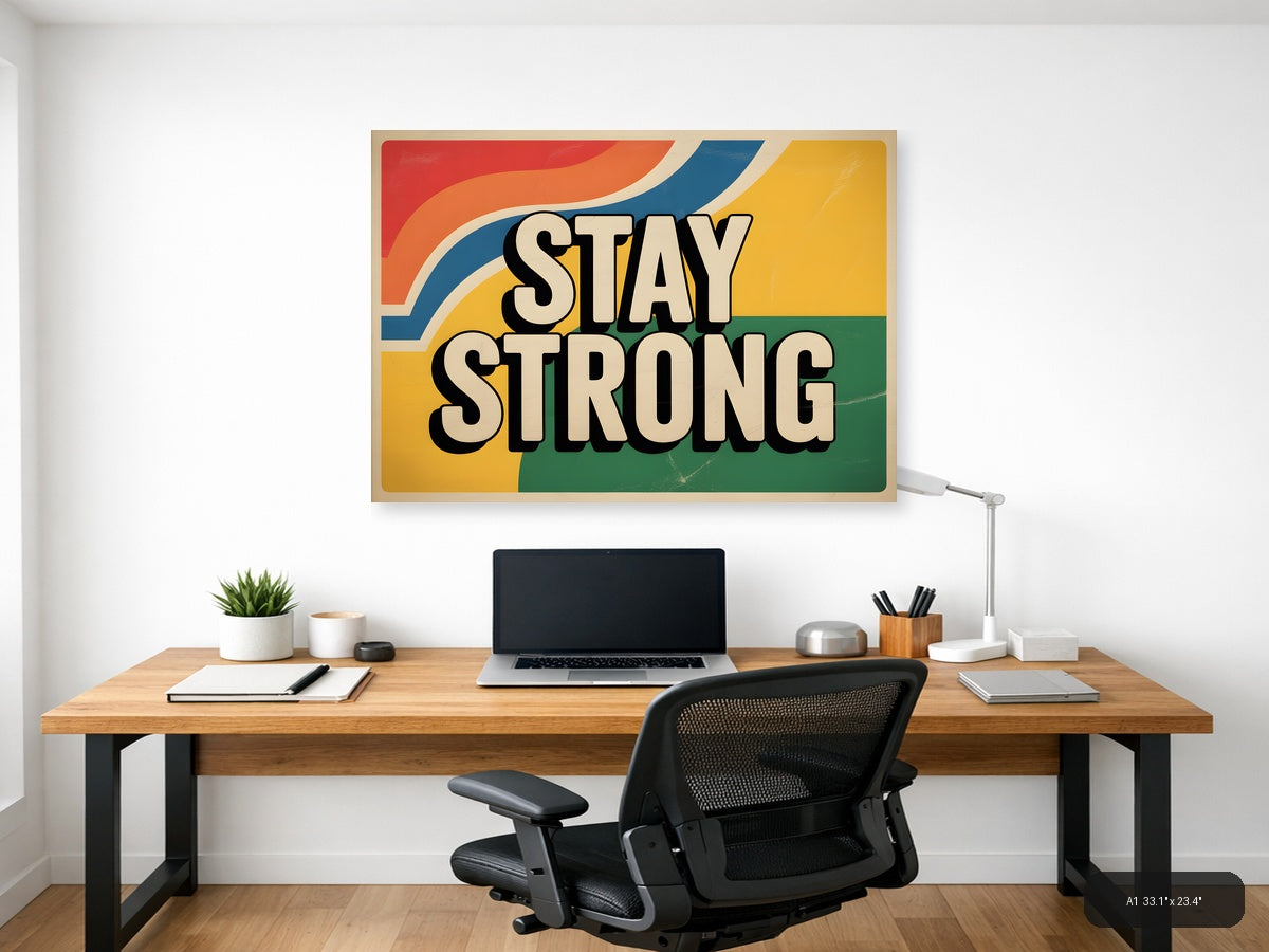 Stay Strong Vintage Retro Motivational Wall Art — A1 / Office