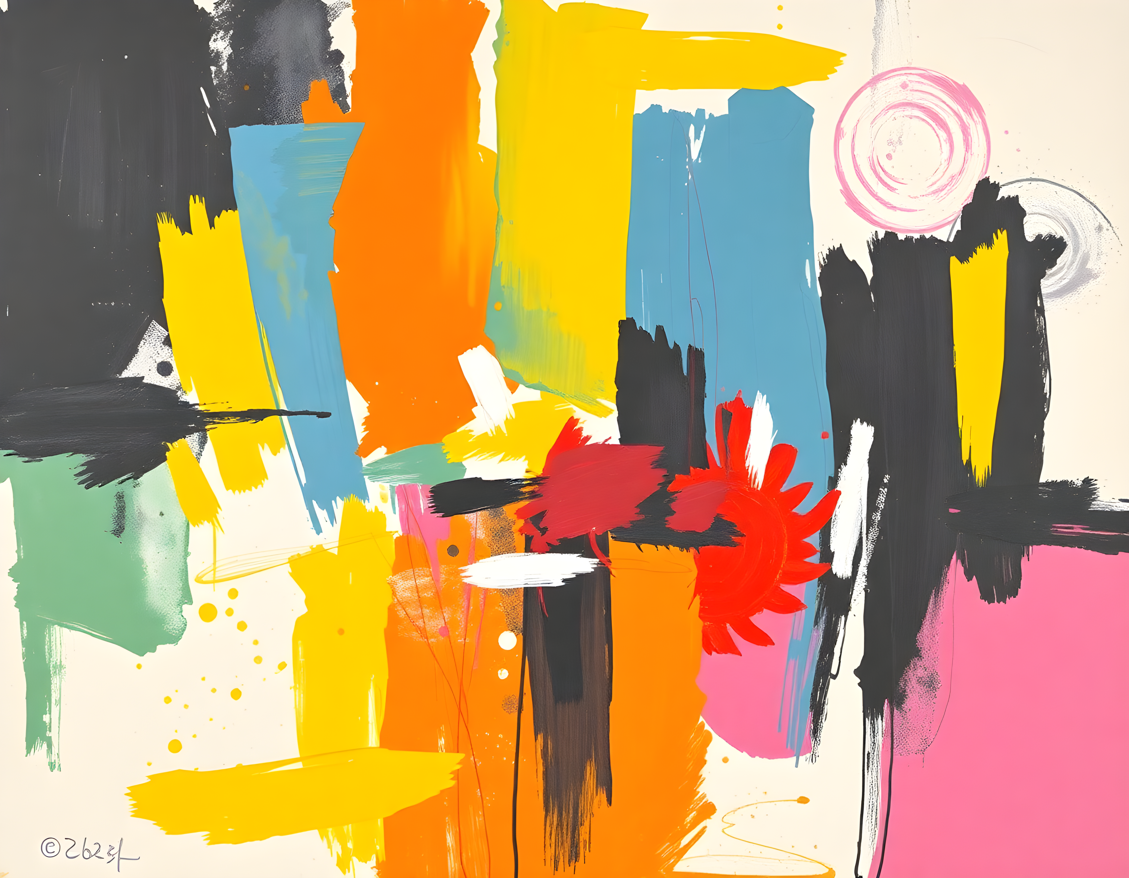 Vibrant Abstract Brushstrokes Modern Colorful Wall Art