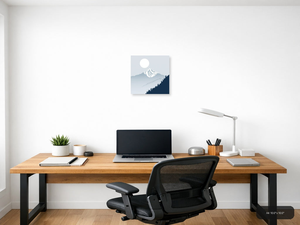 Snow-Capped Mountain Moon Night Sky | Minimalist Landscape Wall Art — A4 (Office)