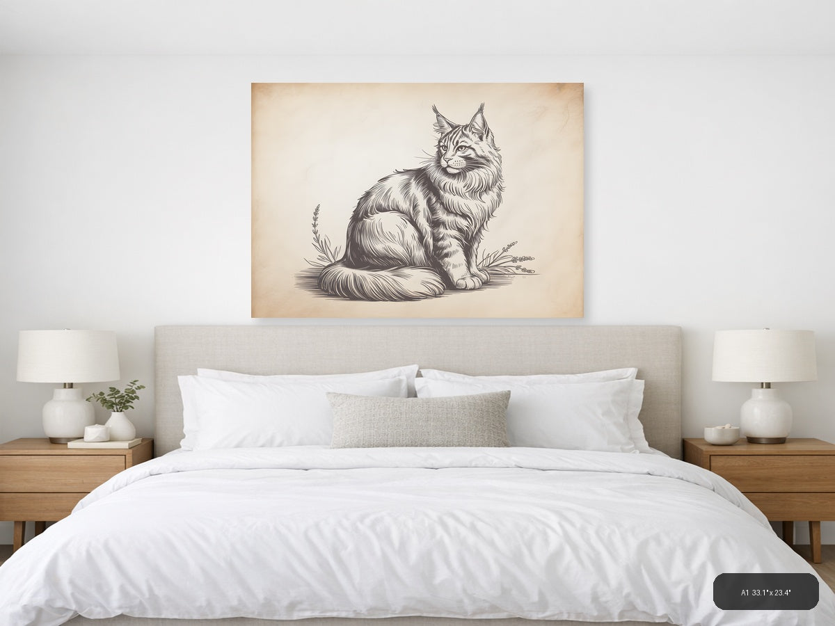 Majestic Lynx Line Art Portrait Wall Art — A1 / Bedroom
