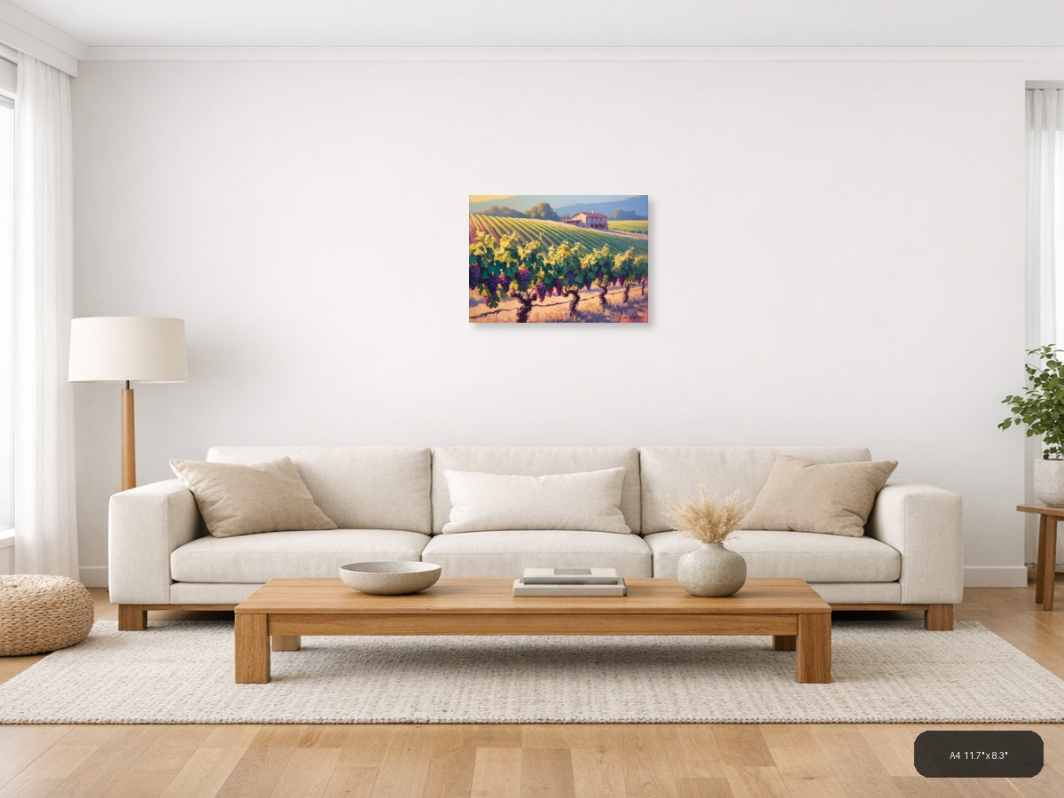 Vibrant Vineyard Landscape Abstract Wall Art — A4 / Living Room