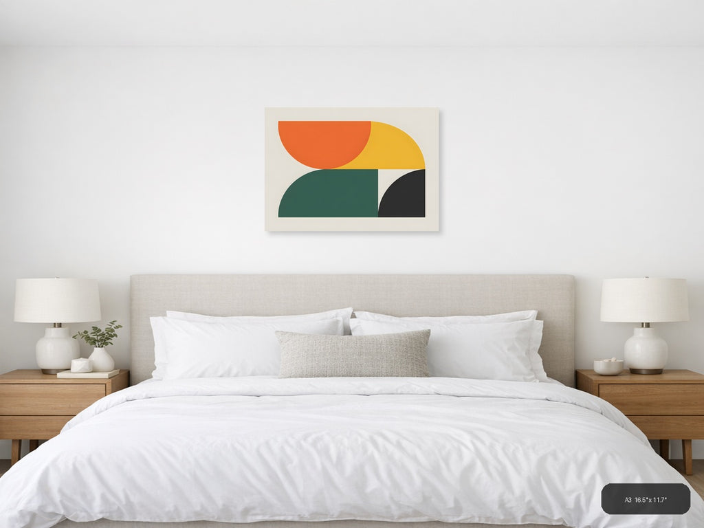 Minimalist Geometric Shapes Orange Yellow Green Wall Art — A3 / Bedroom