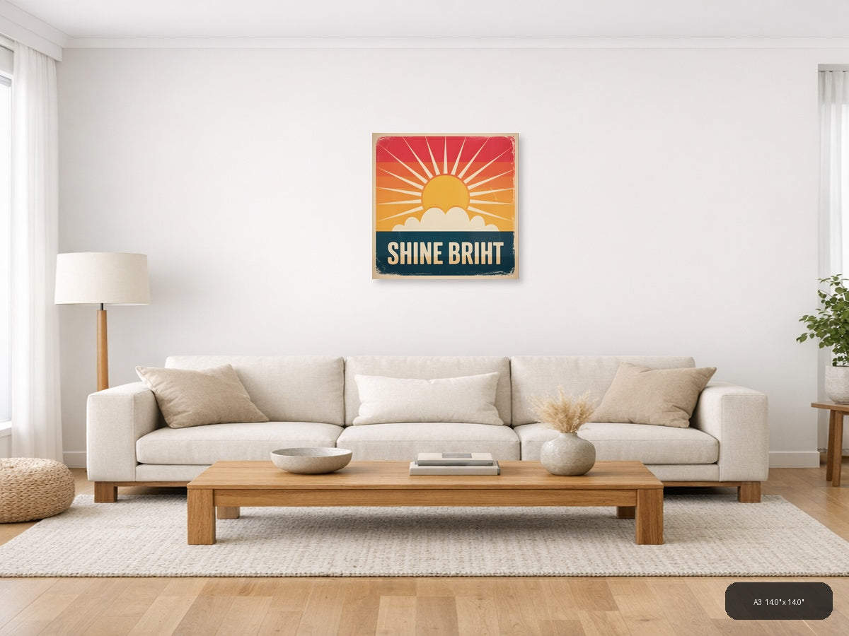 Vintage Sunrise Rays Cloud Print - Retro Wall Art — A3 / Living Room