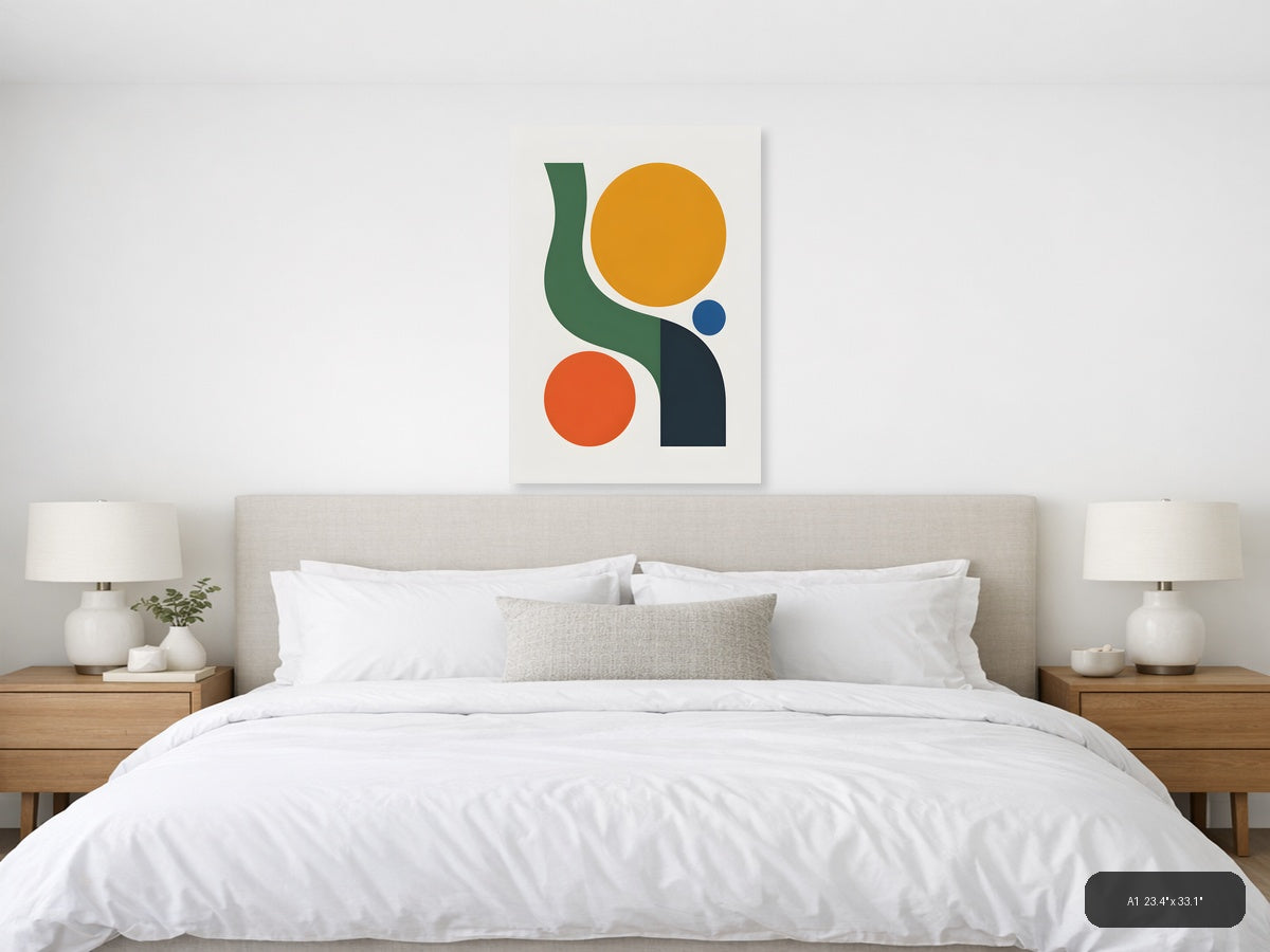 Minimalist Abstract Geometric Shapes Circles Wall Art — A1 / Bedroom