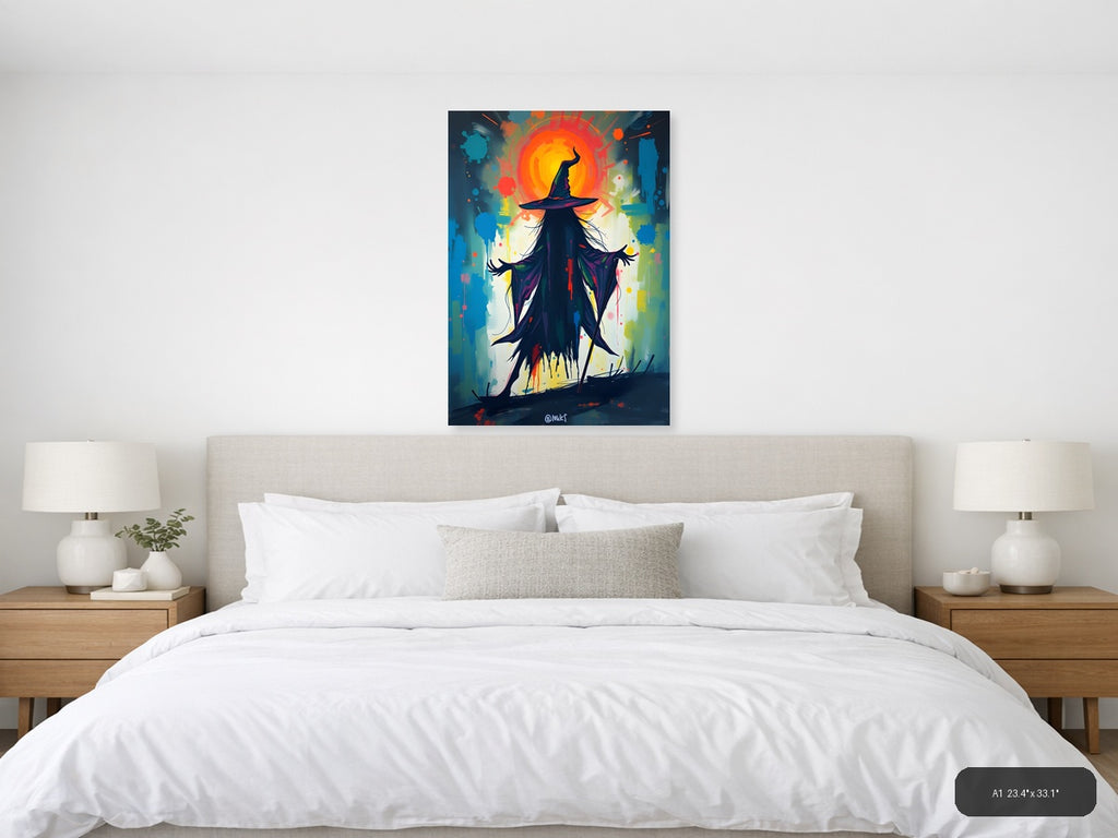 Abstract Wizard Silhouette with Glowing Sun Wall Art — A1 / Bedroom
