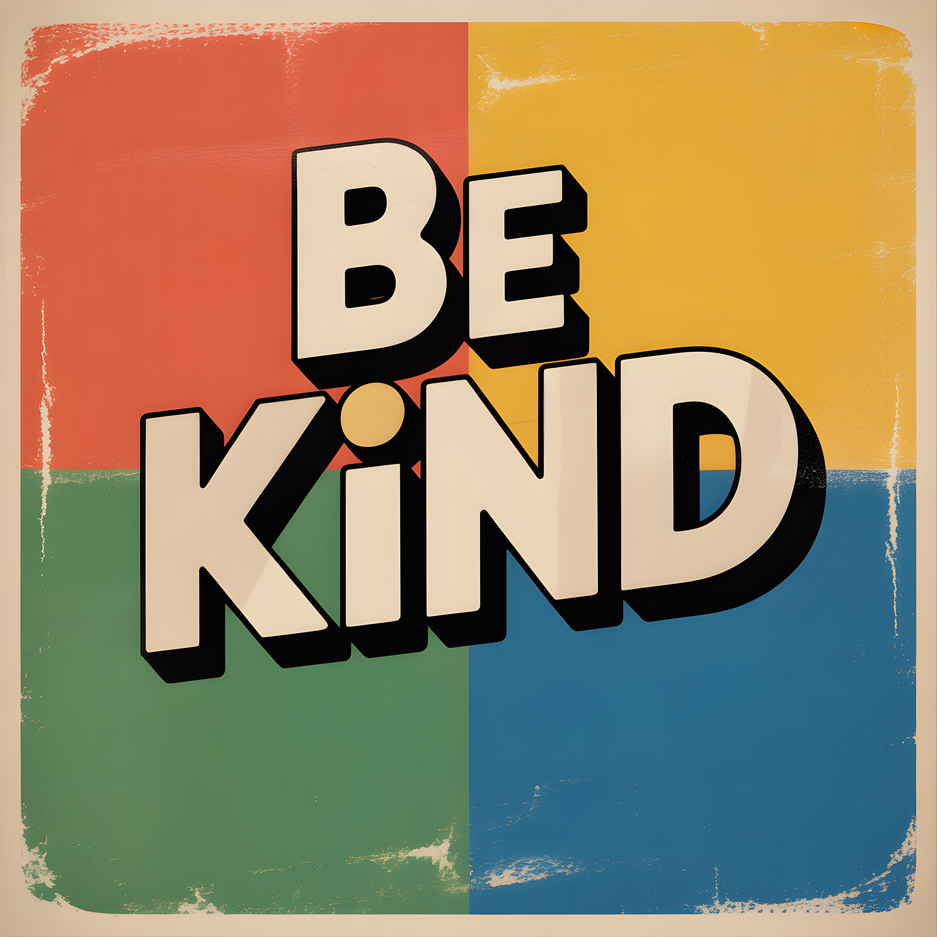 Be Kind Vintage Retro Colorblock Square Wall Art