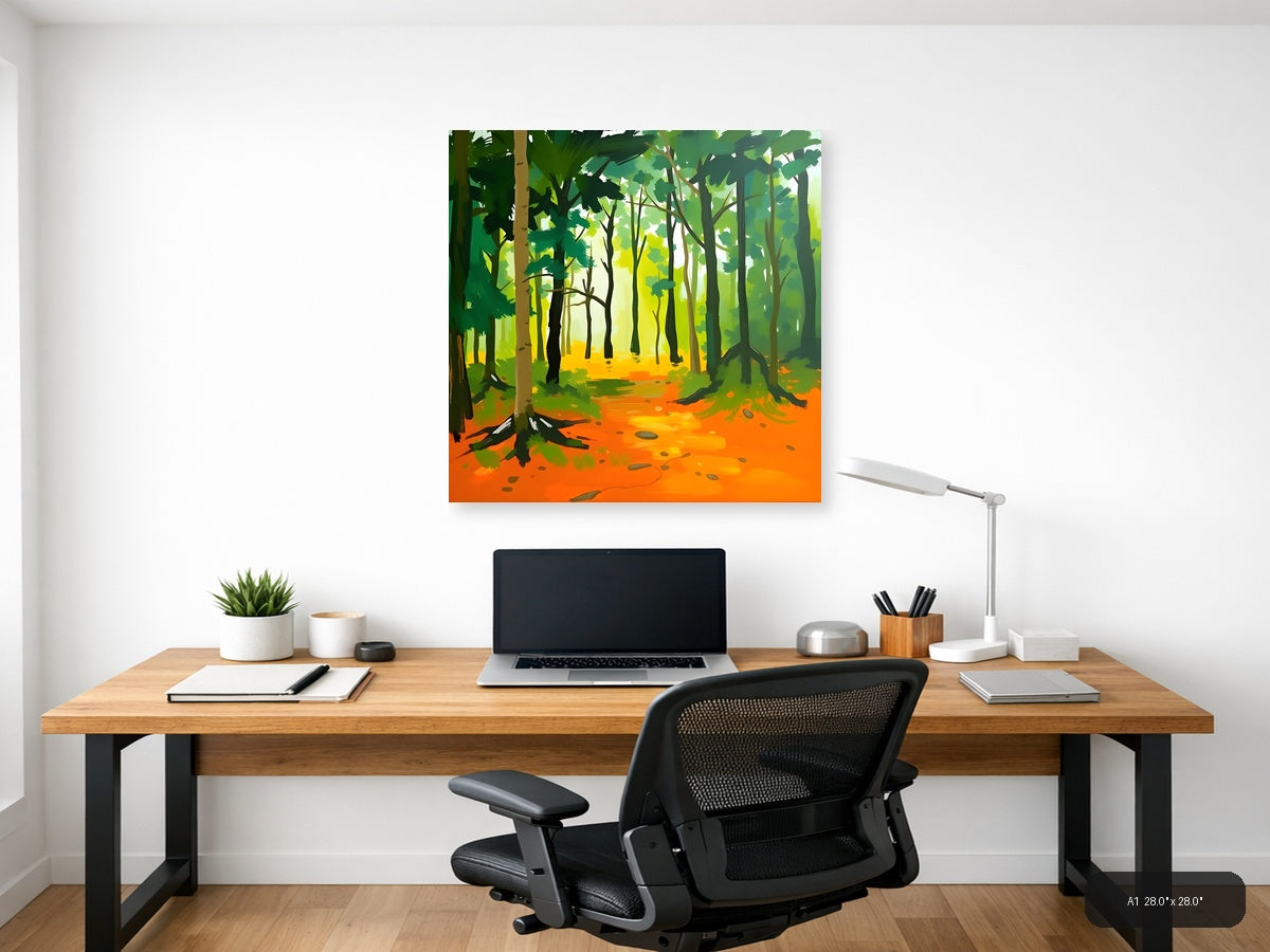 Abstract Forest Path Orange Floor Modern Wall Art — A1 / Office