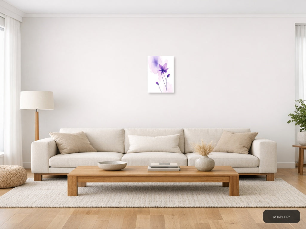 Purple Watercolor Cosmos Flowers Wall Art — A4 / Living Room