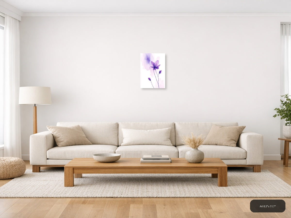 Purple Watercolor Cosmos Flowers Wall Art — A4 / Living Room