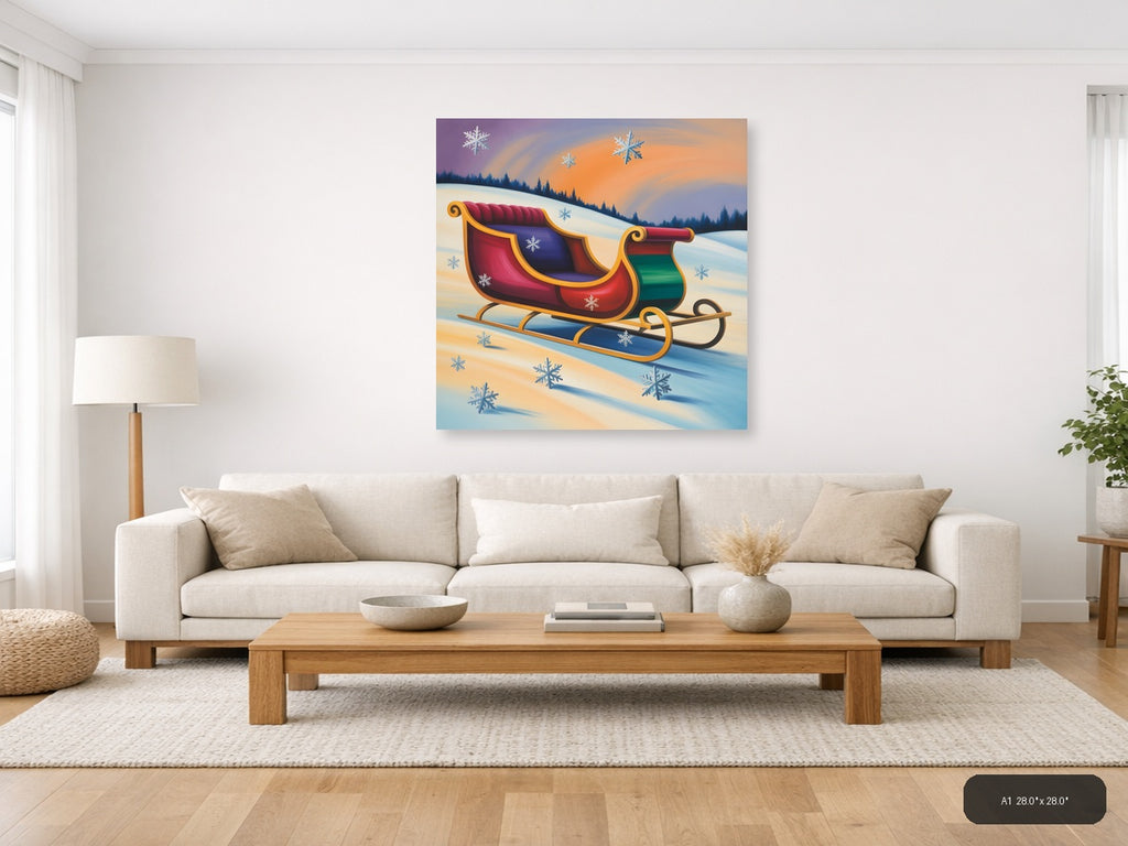 Santa's Sleigh Winter Landscape Abstract Wall Art — A1 / Living Room