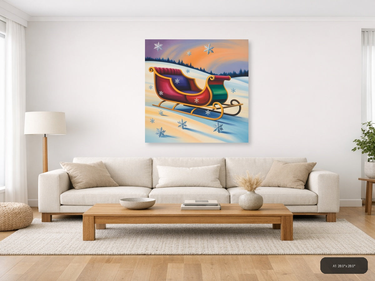 Santa's Sleigh Winter Landscape Abstract Wall Art — A1 / Living Room