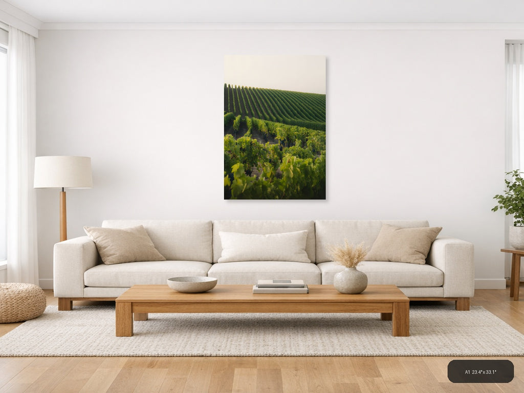 Rolling Vineyard Rows Minimalist Landscape Wall Art — A1 / Living Room