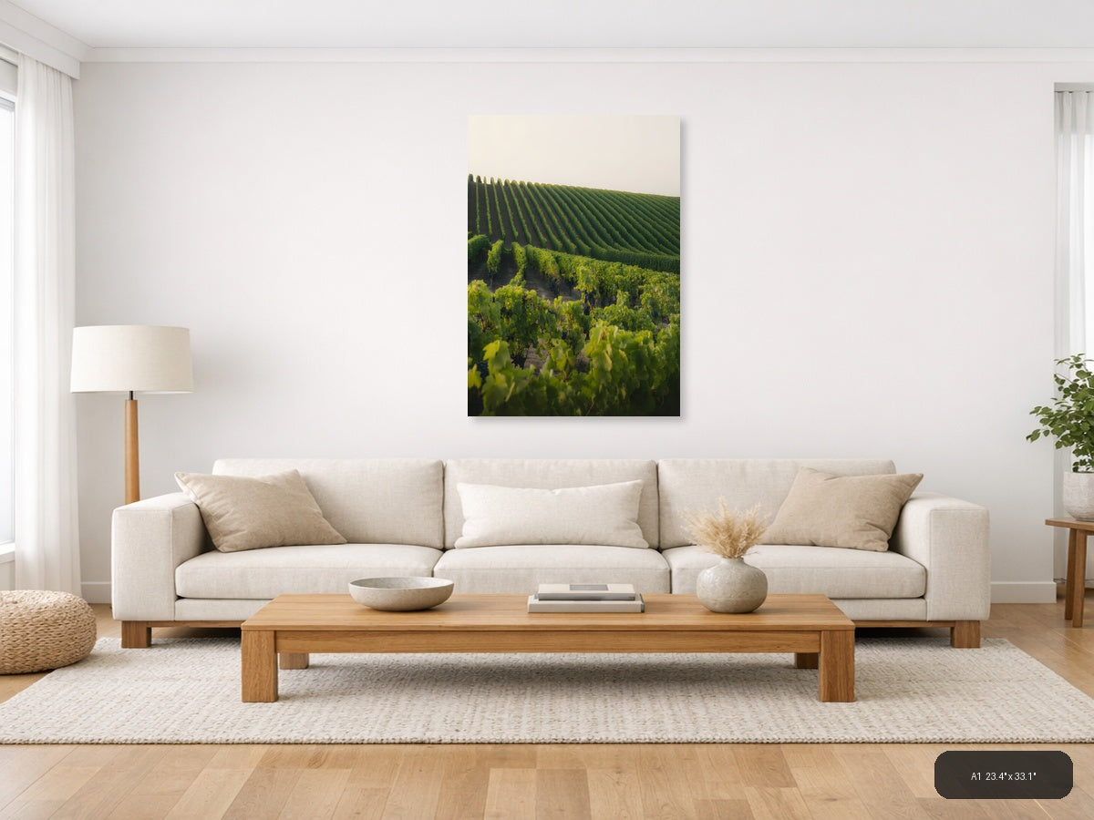 Rolling Vineyard Rows Minimalist Landscape Wall Art — A1 / Living Room