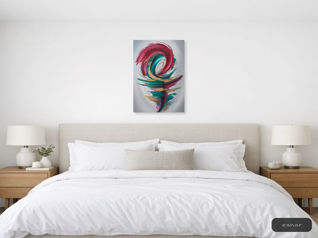 Abstract Spiral Flower in Pink & Teal - Modern Wall Art — A2 / Bedroom
