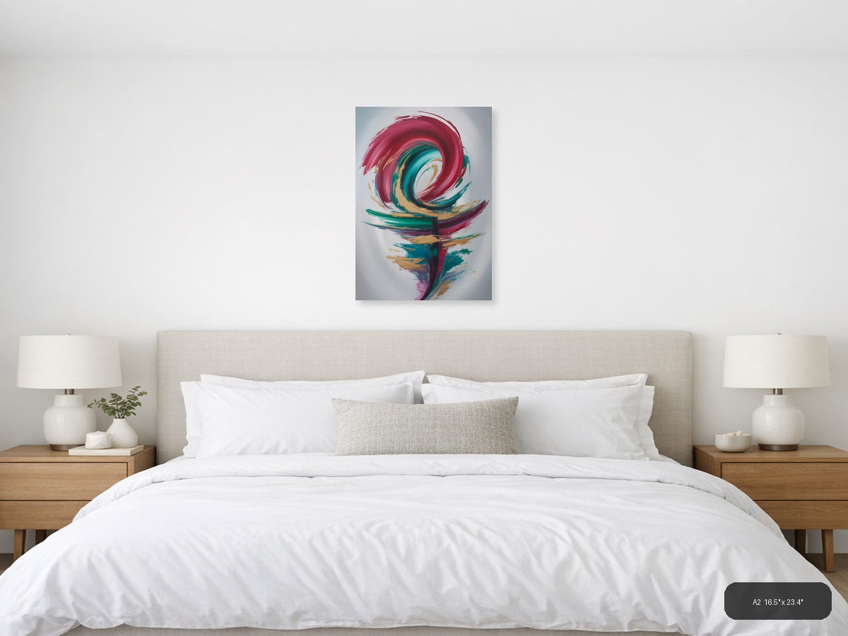 Abstract Spiral Flower in Pink & Teal - Modern Wall Art — A2 / Bedroom