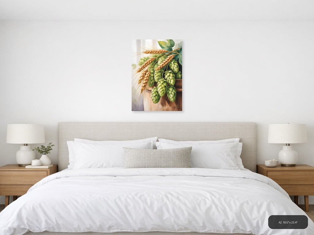 Wheat and Hops Watercolor Botanical Wall Art — A2 / Bedroom