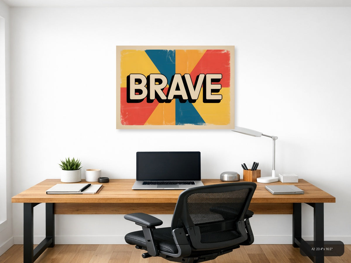 Brave Vintage Retro Geometric Sunburst Wall Art — A2 / Office