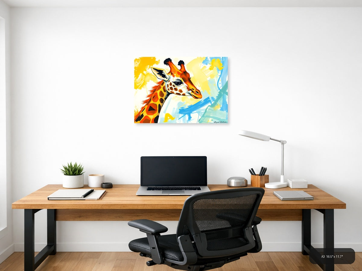 Colorful Abstract Giraffe Portrait Modern Wall Art — A3 / Office