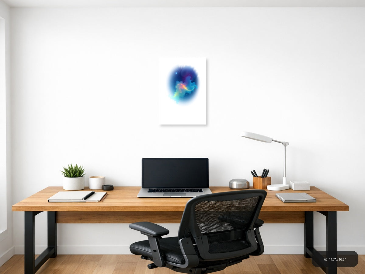 Minimalist Cosmic Nebula Blue Abstract Wall Art — A3 / Office